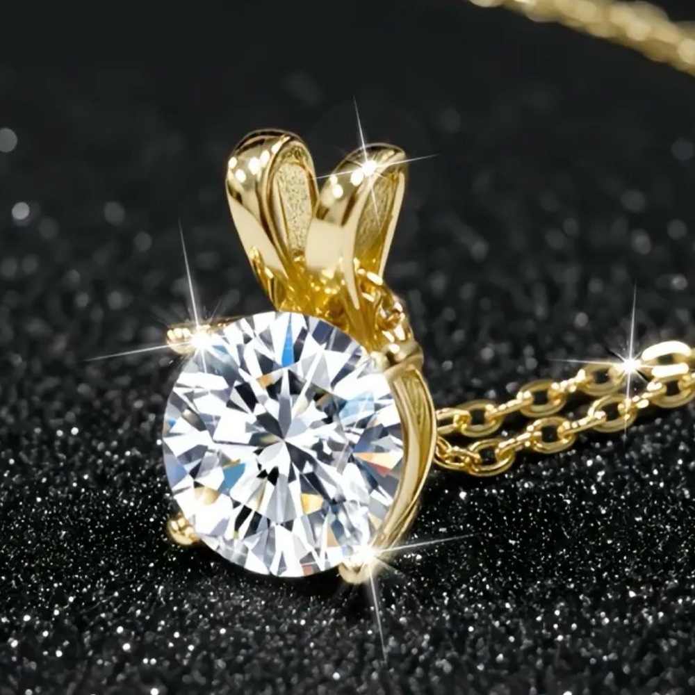 Gold Solitaire Round 2 carat moissanite    Pendant Necklace - Elegant Jewelry